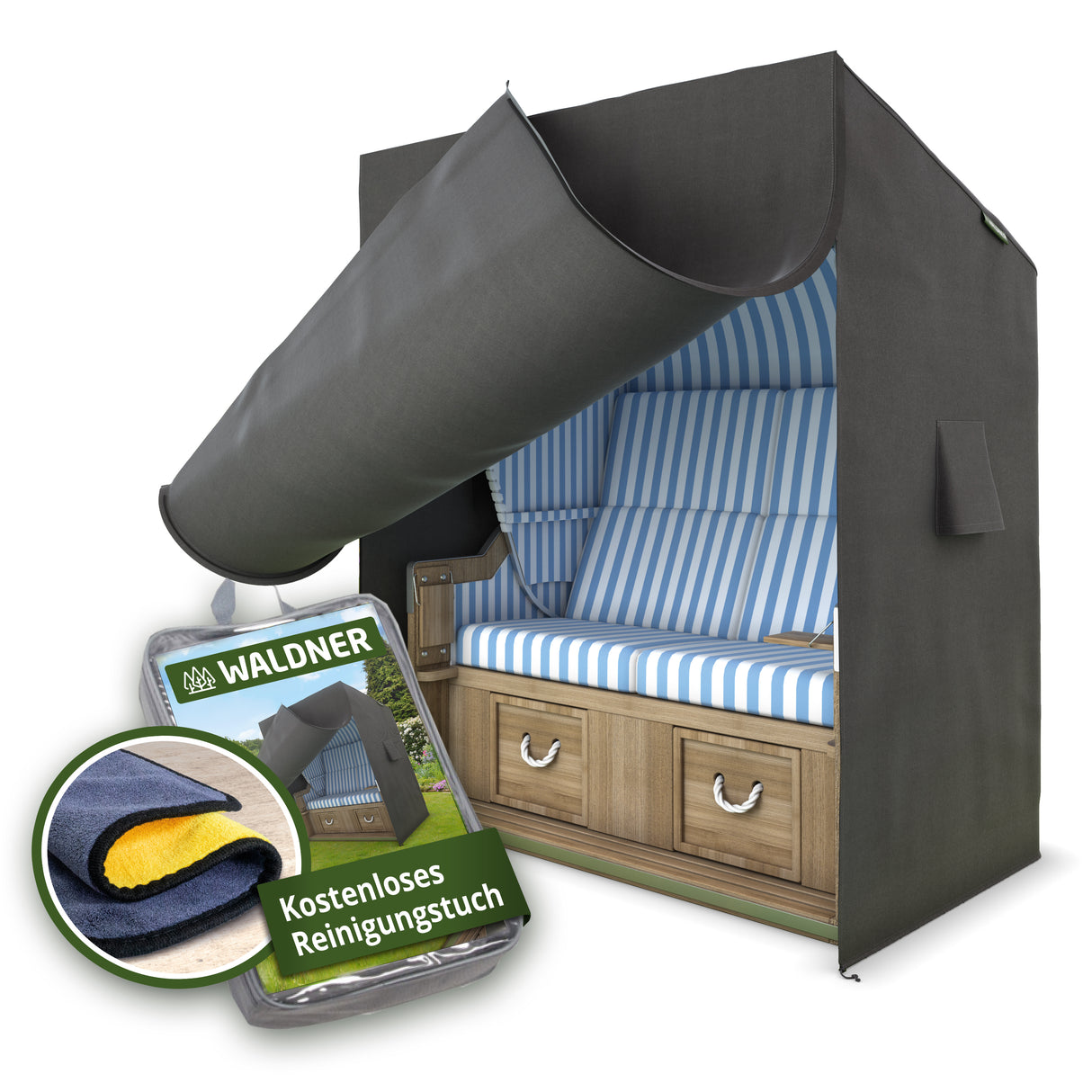 WALDNER Strandkorb Schutzhülle | Oxford 600D | Abdeckung Strandkorbhülle Abdeckhaube Abdeckplane | wasserdicht winterfest wetterfest UV-beständig atmungsaktiv