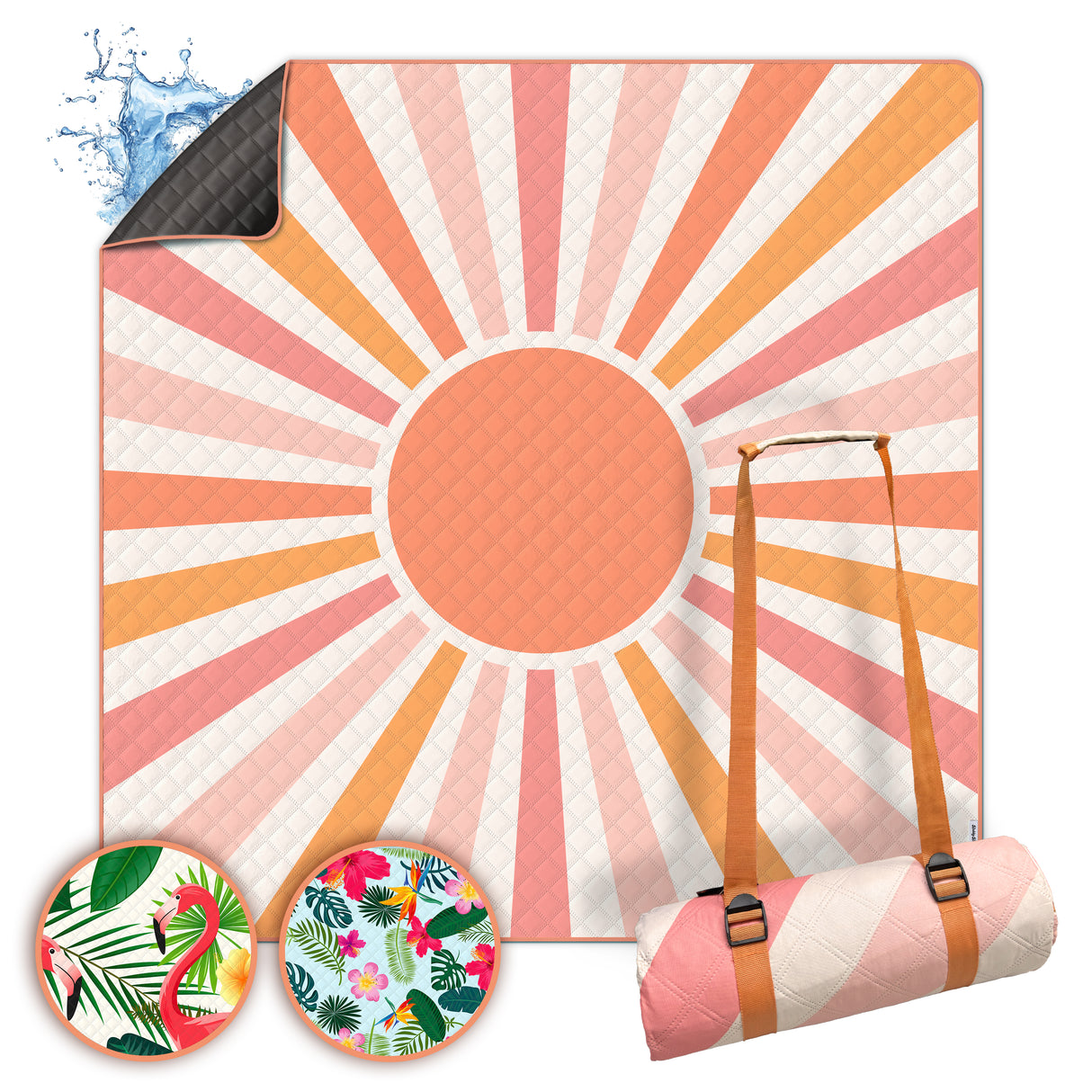 Bobby Beach Picknickdecke wasserdicht | Stranddecke sandfrei Strandmatte gepolstert & extra weich | Strandtuch XXL Camping Zubehör Picknickdecke 200x200