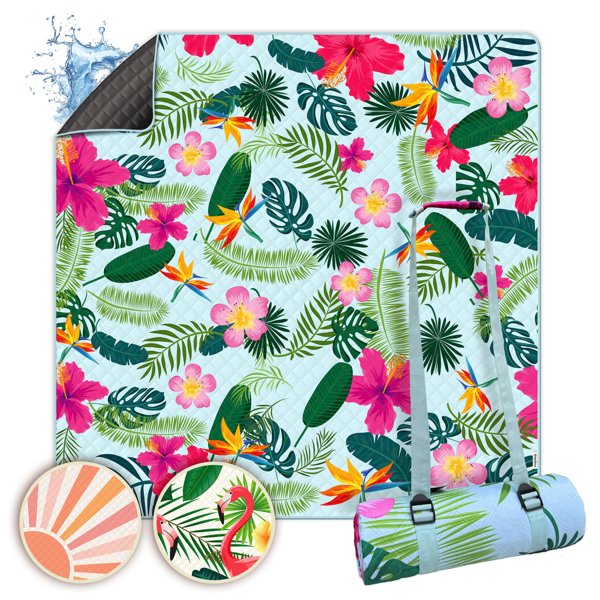 Bobby Beach Picknickdecke wasserdicht | Stranddecke sandfrei Strandmatte gepolstert & extra weich | Strandtuch XXL Camping Zubehör Picknickdecke 200x200