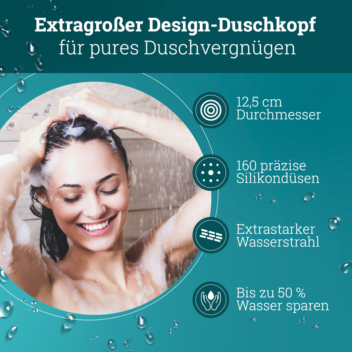 husman Wassersparender Duschkopf | Duschkopf wassersparend bis 50% | extragroß druckerhöhend Duschbrause Regenwalddusche Regenduschkopf Handbrause | Sparduschkopf Chrom