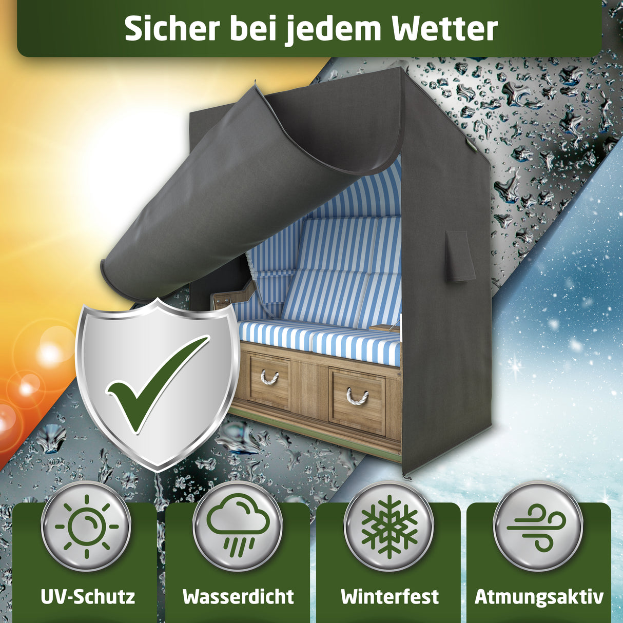 WALDNER Strandkorb Schutzhülle | Oxford 600D | Abdeckung Strandkorbhülle Abdeckhaube Abdeckplane | wasserdicht winterfest wetterfest UV-beständig atmungsaktiv