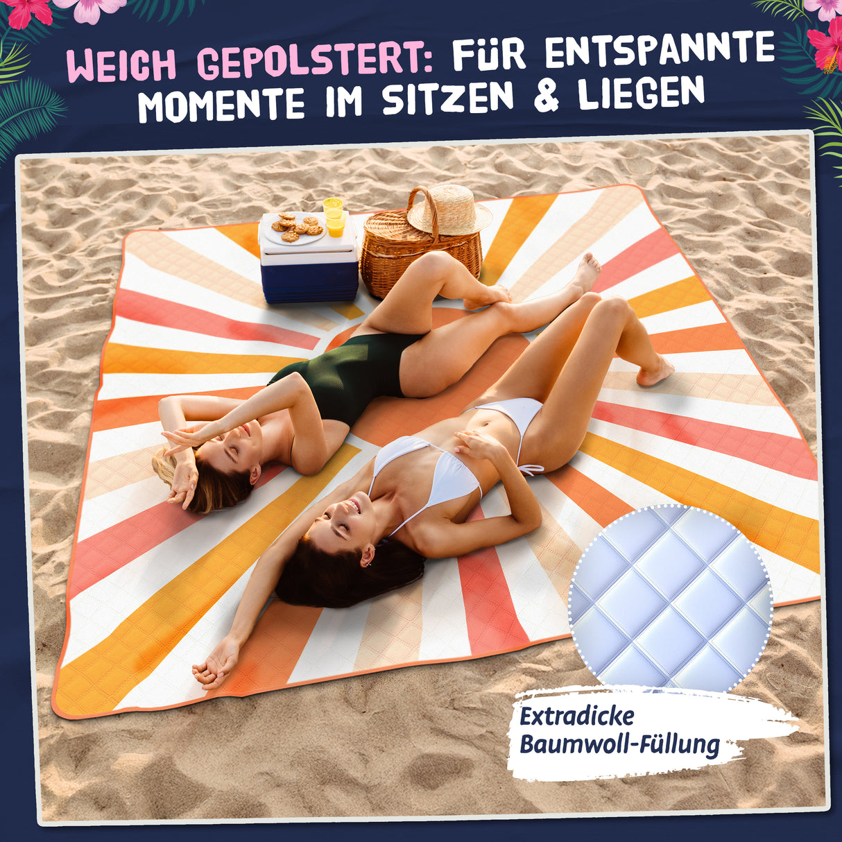 Bobby Beach Picknickdecke wasserdicht | Stranddecke sandfrei Strandmatte gepolstert & extra weich | Strandtuch XXL Camping Zubehör Picknickdecke 200x200