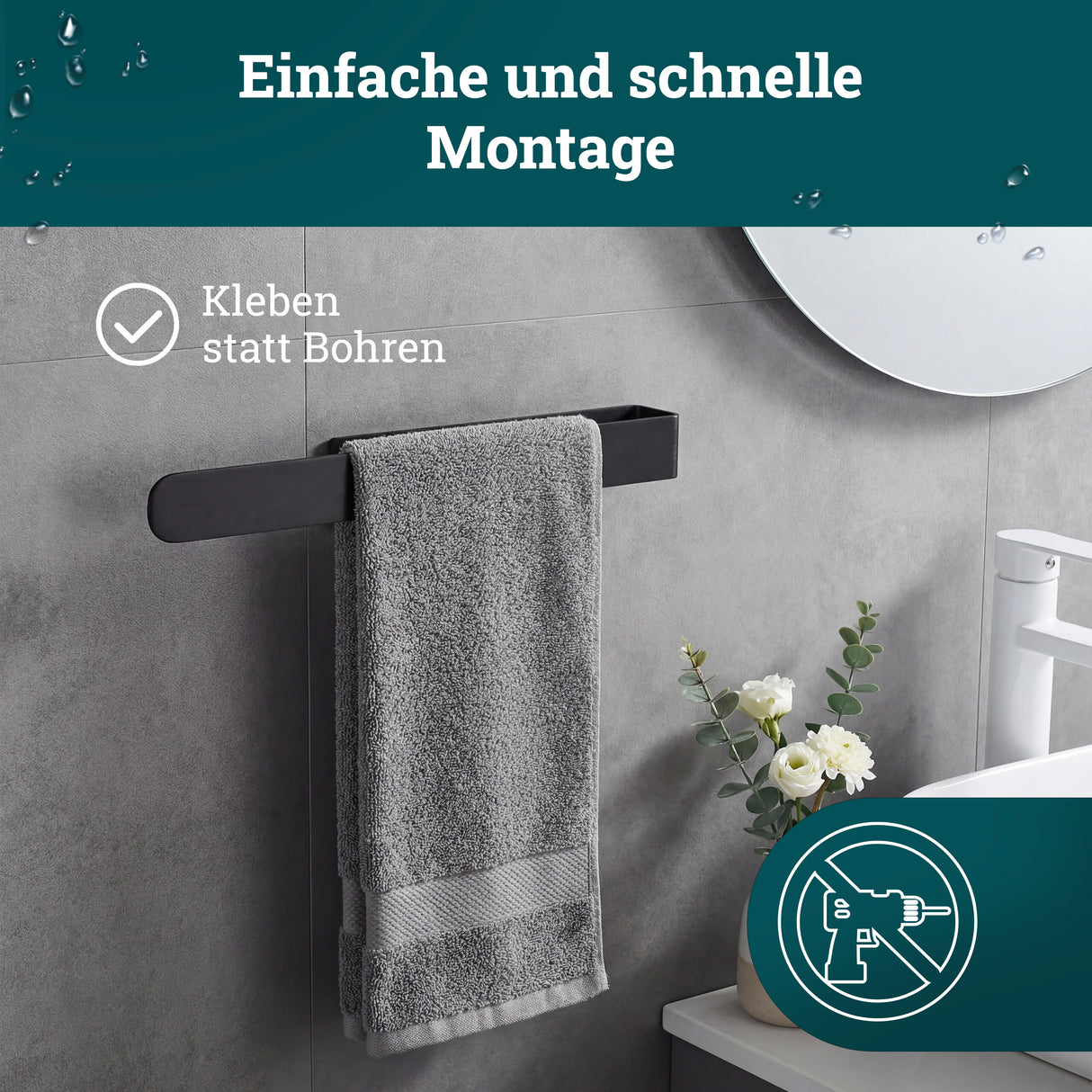 husman Handtuchhalter ohne Bohren | Edelstahl 37 cm | Handtuchstange zum Kleben für Bad & Küche | Handtuch Halterung Geschirrtuchhalter Spültuchhalter | Badezimmermöbel Badezimmer Deko