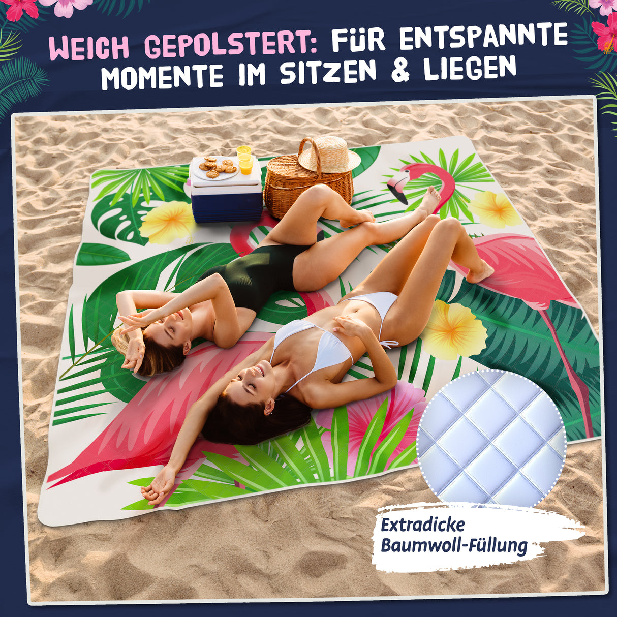 Bobby Beach Picknickdecke wasserdicht | Stranddecke sandfrei Strandmatte gepolstert & extra weich | Strandtuch XXL Camping Zubehör Picknickdecke 200x200