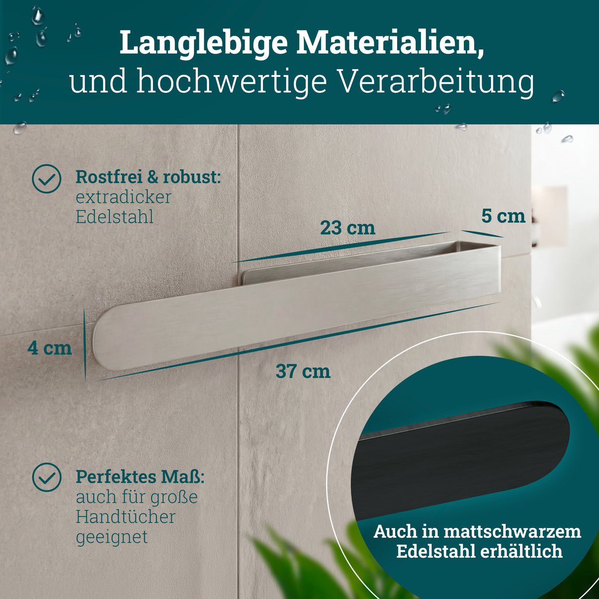 husman Handtuchhalter ohne Bohren | Edelstahl 37 cm | Handtuchstange zum Kleben für Bad & Küche | Handtuch Halterung Geschirrtuchhalter Spültuchhalter | Badezimmermöbel Badezimmer Deko