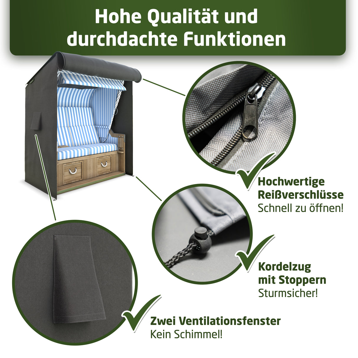 WALDNER Strandkorb Schutzhülle | Oxford 600D | Abdeckung Strandkorbhülle Abdeckhaube Abdeckplane | wasserdicht winterfest wetterfest UV-beständig atmungsaktiv