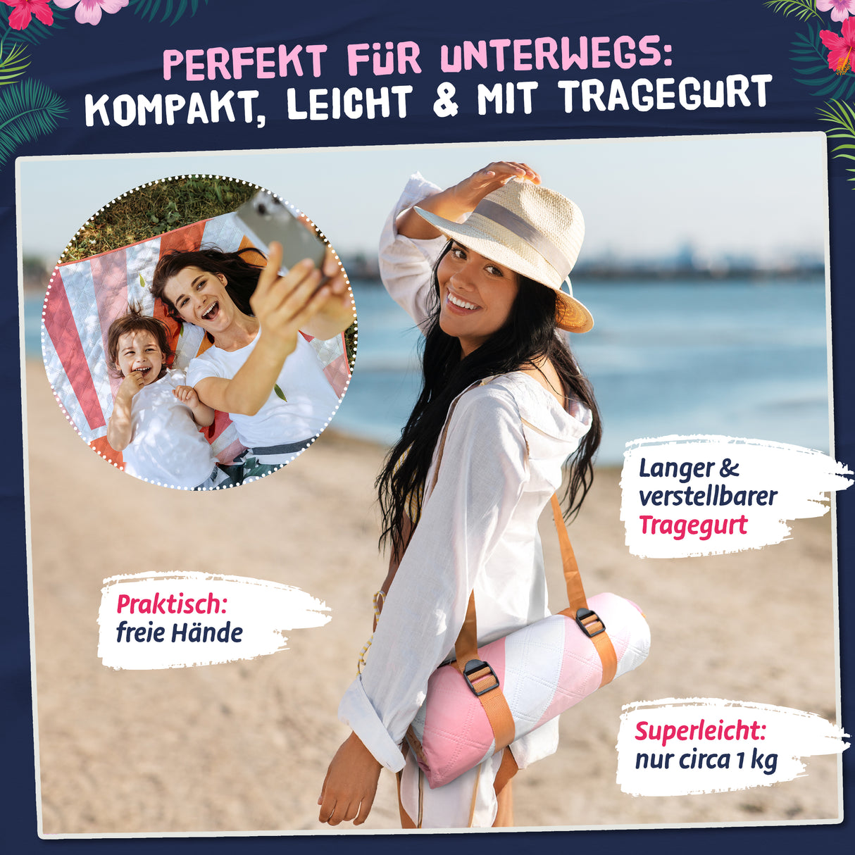 Bobby Beach Picknickdecke wasserdicht | Stranddecke sandfrei Strandmatte gepolstert & extra weich | Strandtuch XXL Camping Zubehör Picknickdecke 200x200