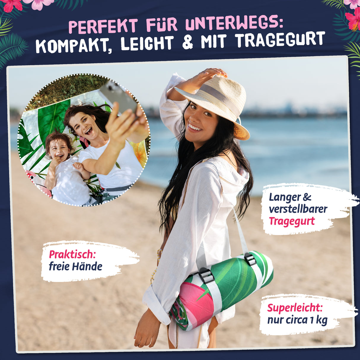 Bobby Beach Picknickdecke wasserdicht | Stranddecke sandfrei Strandmatte gepolstert & extra weich | Strandtuch XXL Camping Zubehör Picknickdecke 200x200