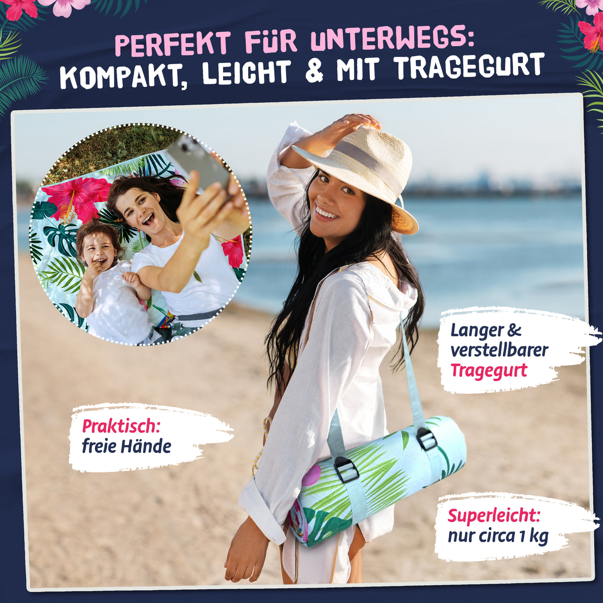 Bobby Beach Picknickdecke wasserdicht | Stranddecke sandfrei Strandmatte gepolstert & extra weich | Strandtuch XXL Camping Zubehör Picknickdecke 200x200