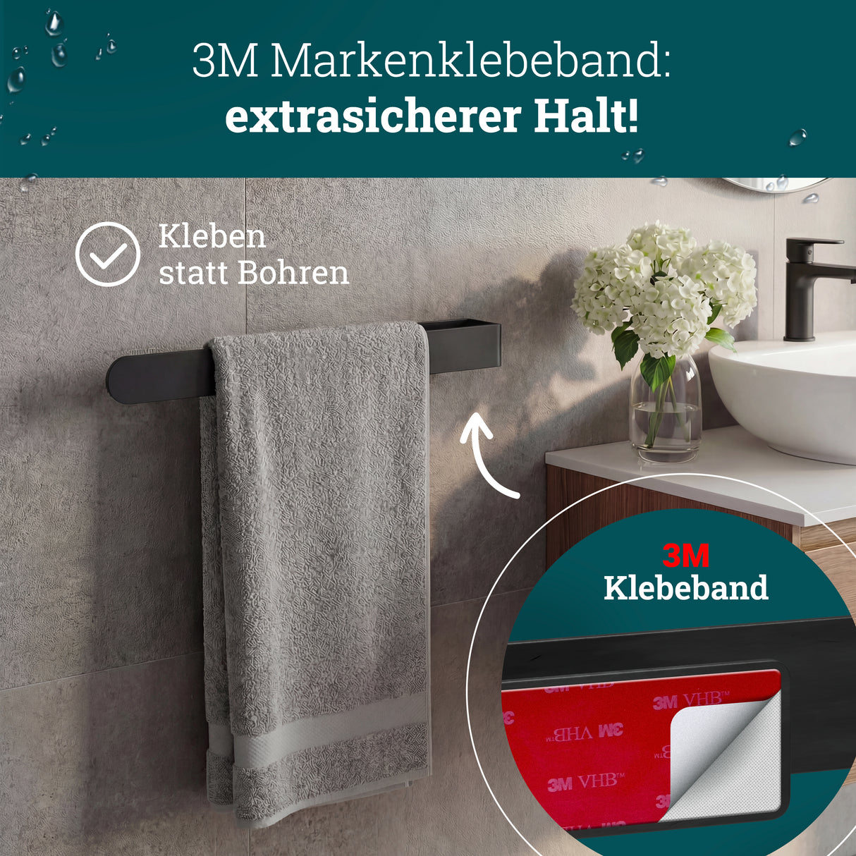 husman Handtuchhalter ohne Bohren | Edelstahl 37 cm | Handtuchstange zum Kleben für Bad & Küche | Handtuch Halterung Geschirrtuchhalter Spültuchhalter | Badezimmermöbel Badezimmer Deko