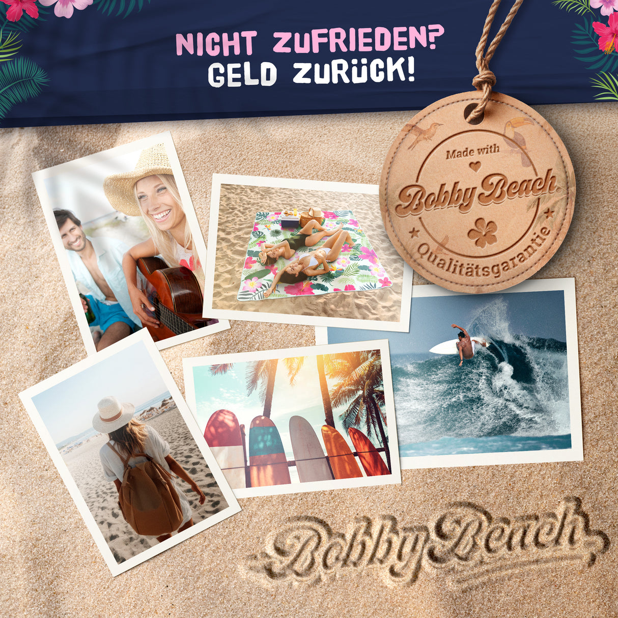 Bobby Beach Picknickdecke wasserdicht | Stranddecke sandfrei Strandmatte gepolstert & extra weich | Strandtuch XXL Camping Zubehör Picknickdecke 200x200