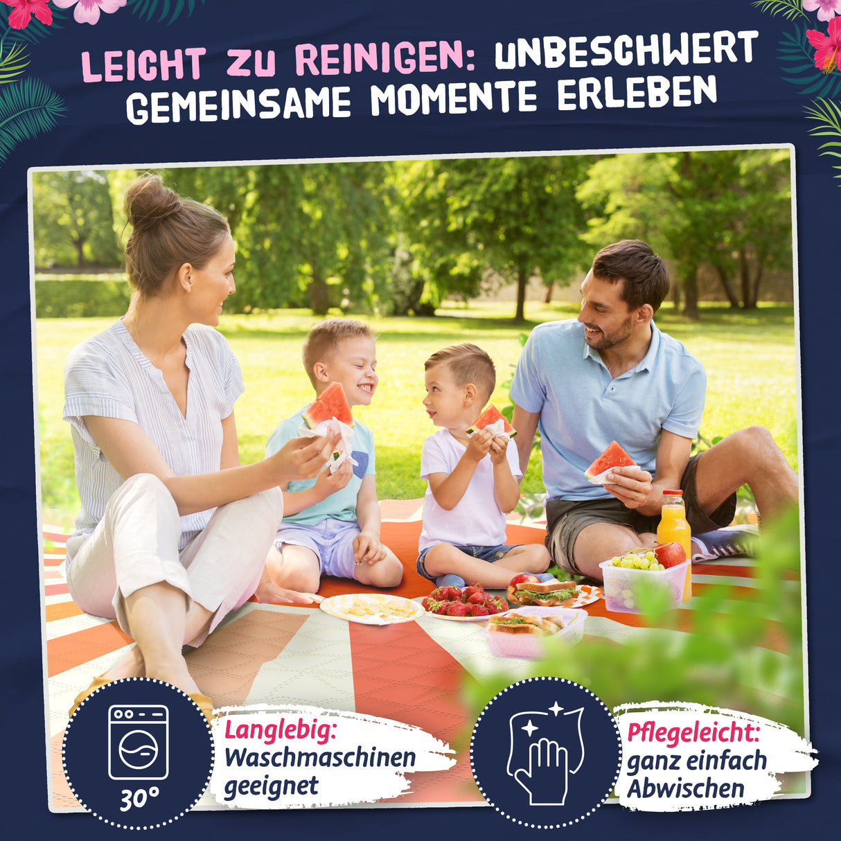 Bobby Beach Picknickdecke wasserabweisend | Stranddecke sandfrei Strandmatte gepolstert | Strandtuch XXL Camping Zubehör Picknickdecke 200x200