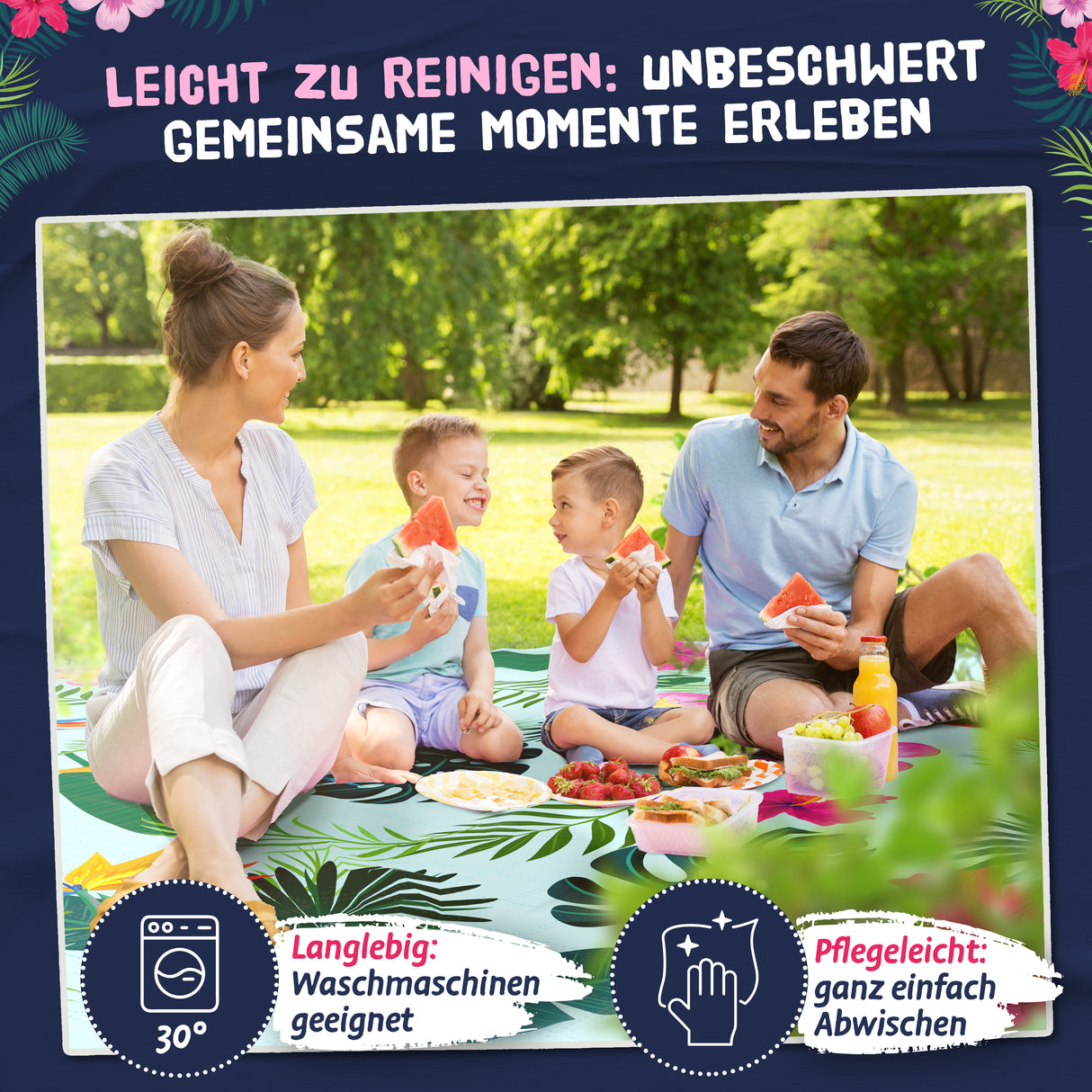 Bobby Beach Picknickdecke wasserabweisend | Stranddecke sandfrei Strandmatte gepolstert | Strandtuch XXL Camping Zubehör Picknickdecke 200x200
