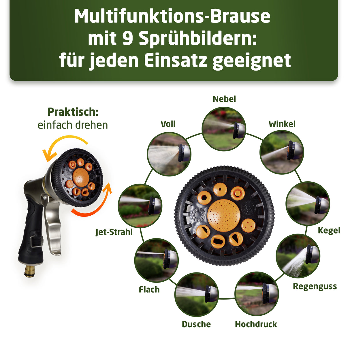 WALDNER Flexibler Profi-Gartenschlauch flexibel | Multifunktions-Brause | flex Wasserschlauch Schrumpfschlauch Garten | Wandhalterung Wasserhahn Adapter Gardena kompatibel | schwarz dehnbar 22,5m