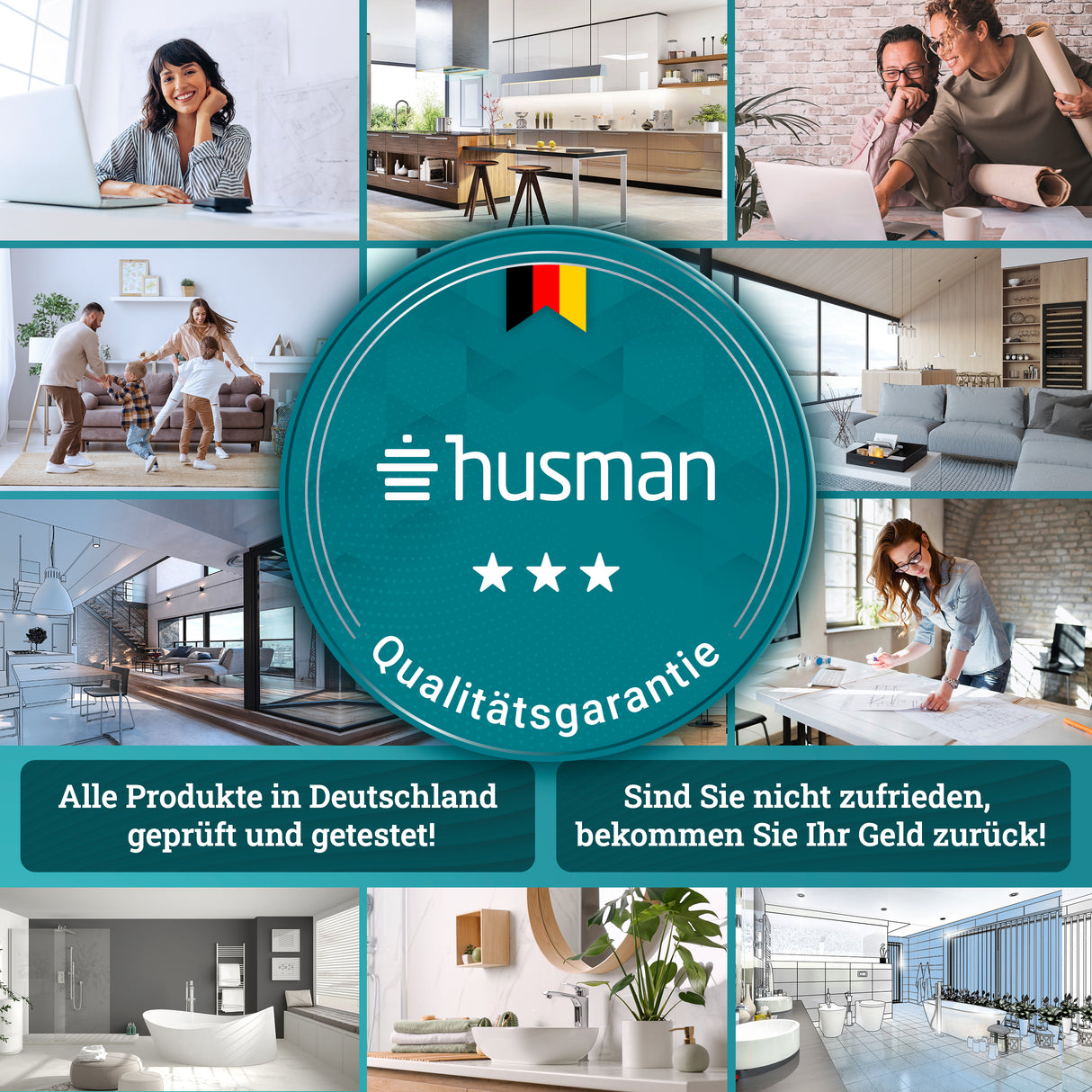 husman Duschablage ohne Bohren | Edelstahl mit Ablaufrillen & 3 Haken | Kleben statt Bohren | Duschkorb Wandregal Duschregal Badregal Deko Badezimmer Organizer Regal für Bad & Küche