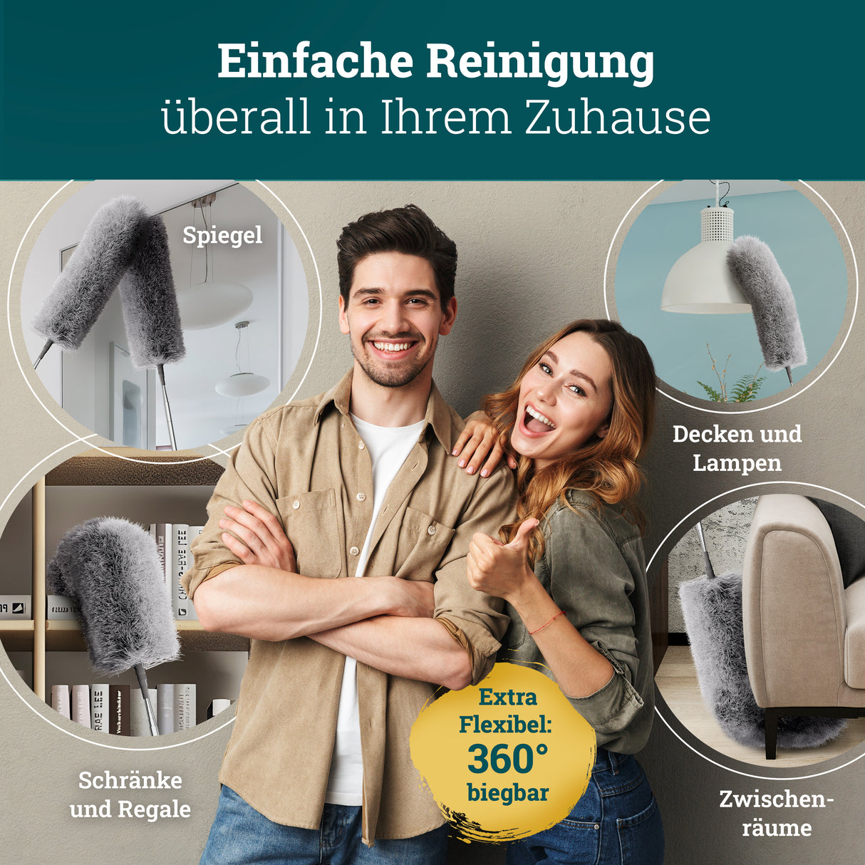 husman Teleskop Staubwedel | Staubwedel Teleskop extra lang bis 250 cm ausziehbar | Staubmagnet Staubwischer | Mikrofaser waschbar | Spinnenwebenentferner Staub Duster mit Teleskopstange Teleskopgriff