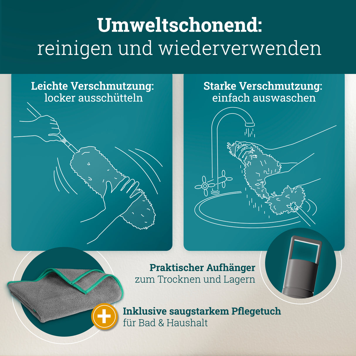 husman Teleskop Staubwedel | Staubwedel Teleskop extra lang bis 250 cm ausziehbar | Staubmagnet Staubwischer | Mikrofaser waschbar | Spinnenwebenentferner Staub Duster mit Teleskopstange Teleskopgriff