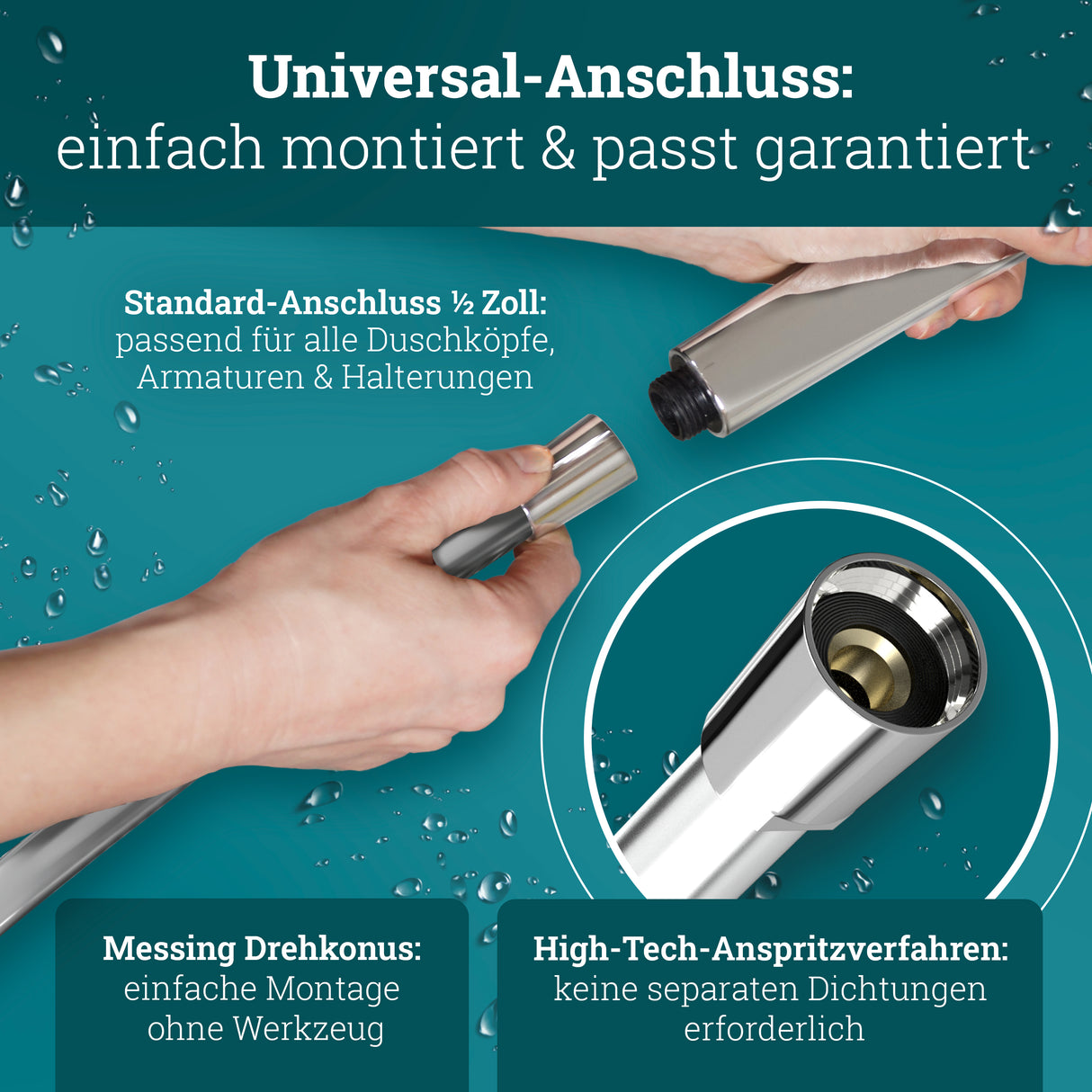 husman Duschschlauch Chrom 1,60 m | Made in Germany | Verdrehschutz | Kunststoff Brauseschlauch mit Chromoberfläche Metalloptik | elastisch flexibel kompatibel mit hansgrohe Duschkopf