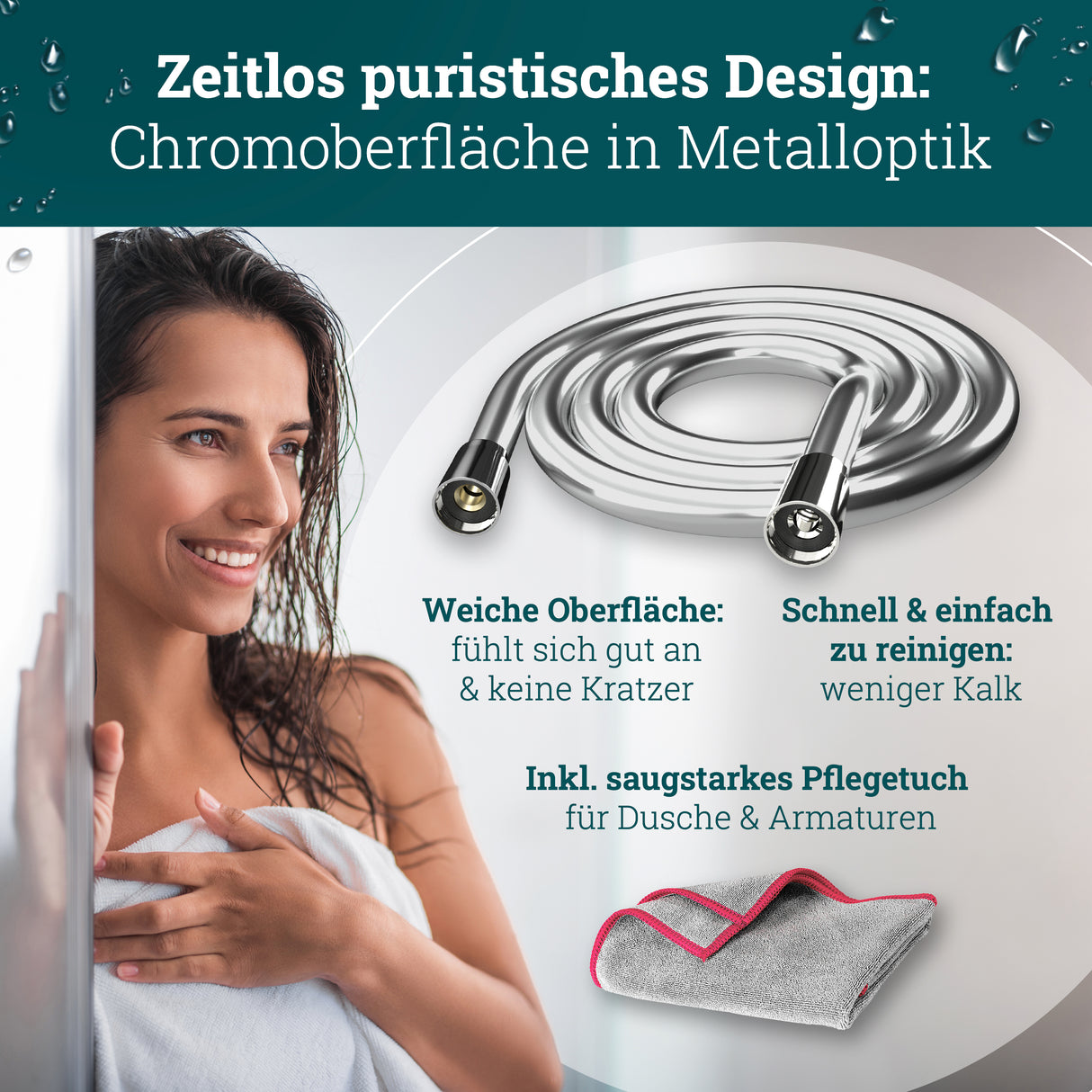 husman Duschschlauch Chrom 1,60 m | Made in Germany | Verdrehschutz | Kunststoff Brauseschlauch mit Chromoberfläche Metalloptik | elastisch flexibel kompatibel mit hansgrohe Duschkopf