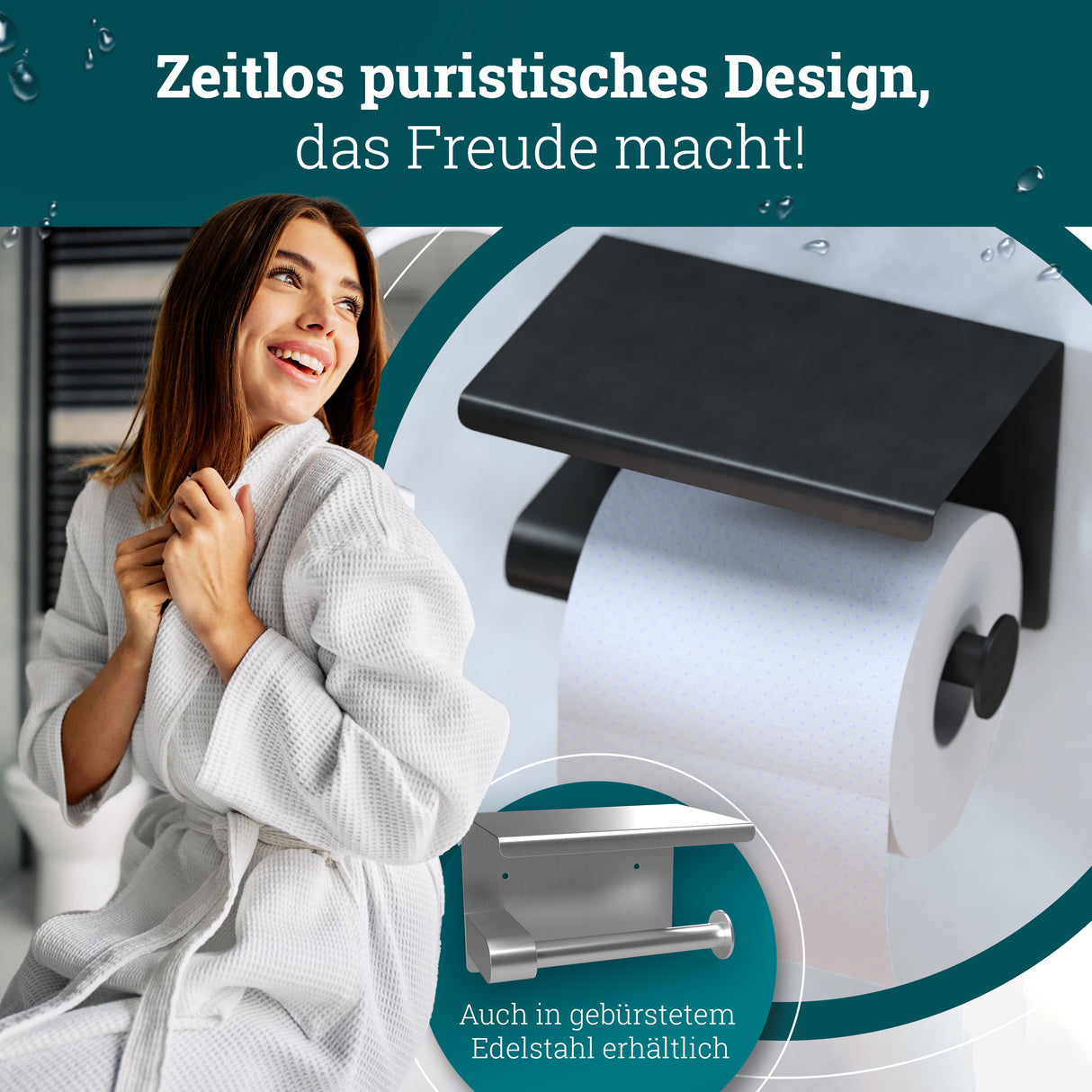 husman Toilettenpapierhalter ohne Bohren | hochwertiger Klorollenhalter aus gebürstetem Edelstahl mit Ablage | Toilettenpapierhalter Klopapierhalter ohne Bohren WC Papier Halterung