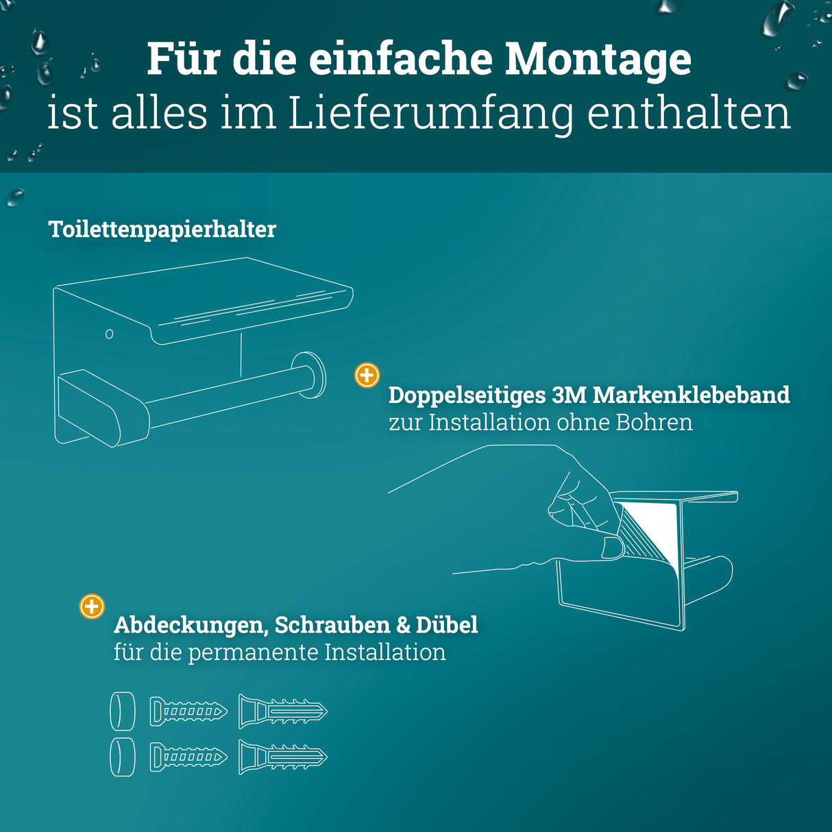 husman Toilettenpapierhalter ohne Bohren | hochwertiger Klorollenhalter aus gebürstetem Edelstahl mit Ablage | Toilettenpapierhalter Klopapierhalter ohne Bohren WC Papier Halterung