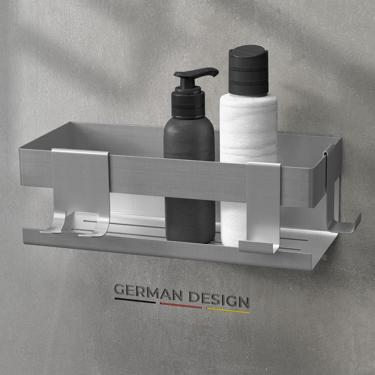 husman Duschablage ohne Bohren | Edelstahl mit Ablaufrillen & 3 Haken | Kleben statt Bohren | Duschkorb Wandregal Duschregal Badregal Deko Badezimmer Organizer Regal für Bad & Küche