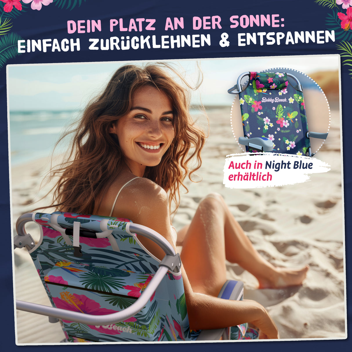 Bobby Beach Strandstuhl | Klappstuhl & Strandliege klappbar leicht als Rucksack zu tragen | Campingstuhl faltbar mit Getränkehalter & Taschen | Liege & Liegestuhl klappbar