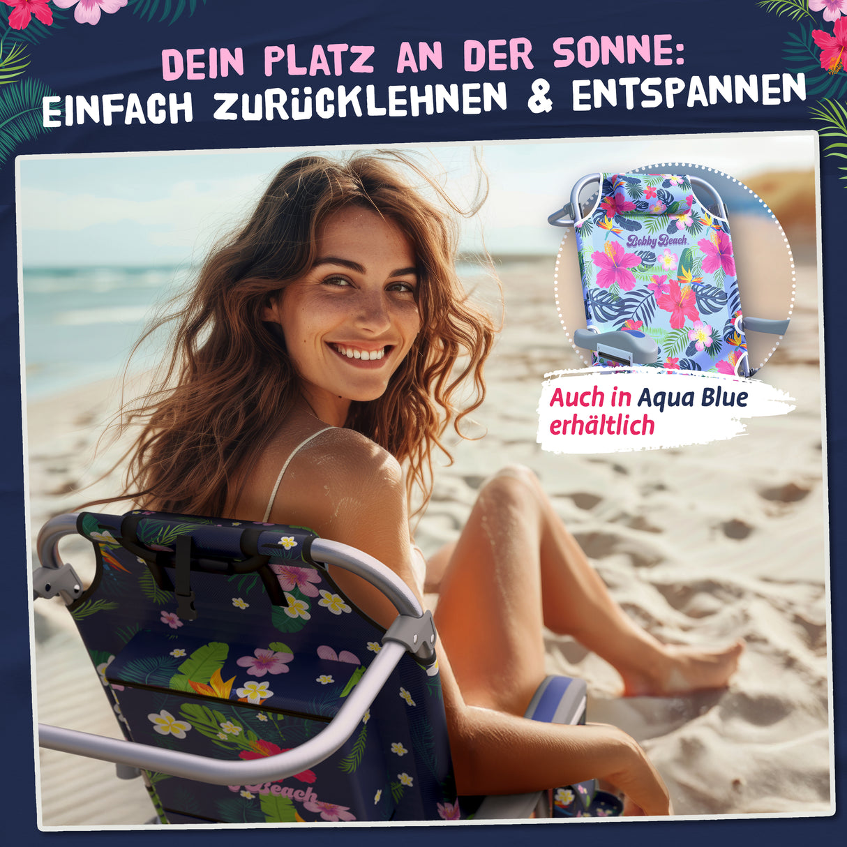 Bobby Beach Strandstuhl | Klappstuhl & Strandliege klappbar leicht als Rucksack zu tragen | Campingstuhl faltbar mit Getränkehalter & Taschen | Liege & Liegestuhl klappbar