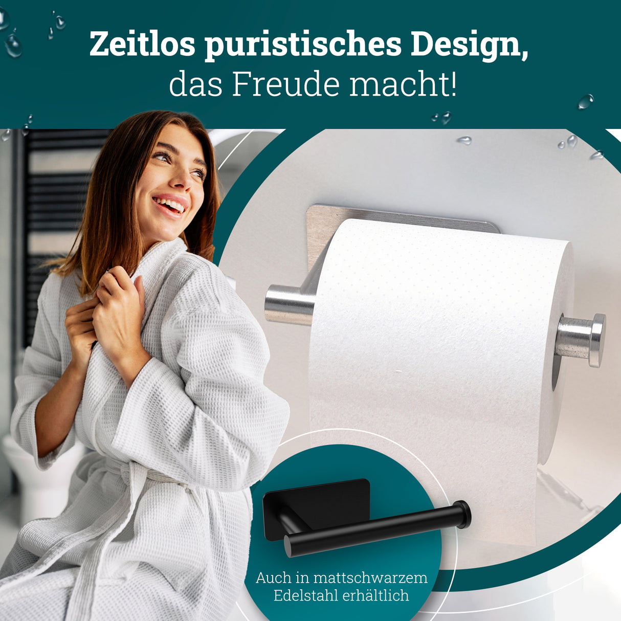 husman® Toilettenpapierhalter ohne Bohren rund | Klorollenhalter aus hochwertigem Edelstahl | Toilettenpapierhalter Klopapierhalter ohne Bohren WC Papier Halterung