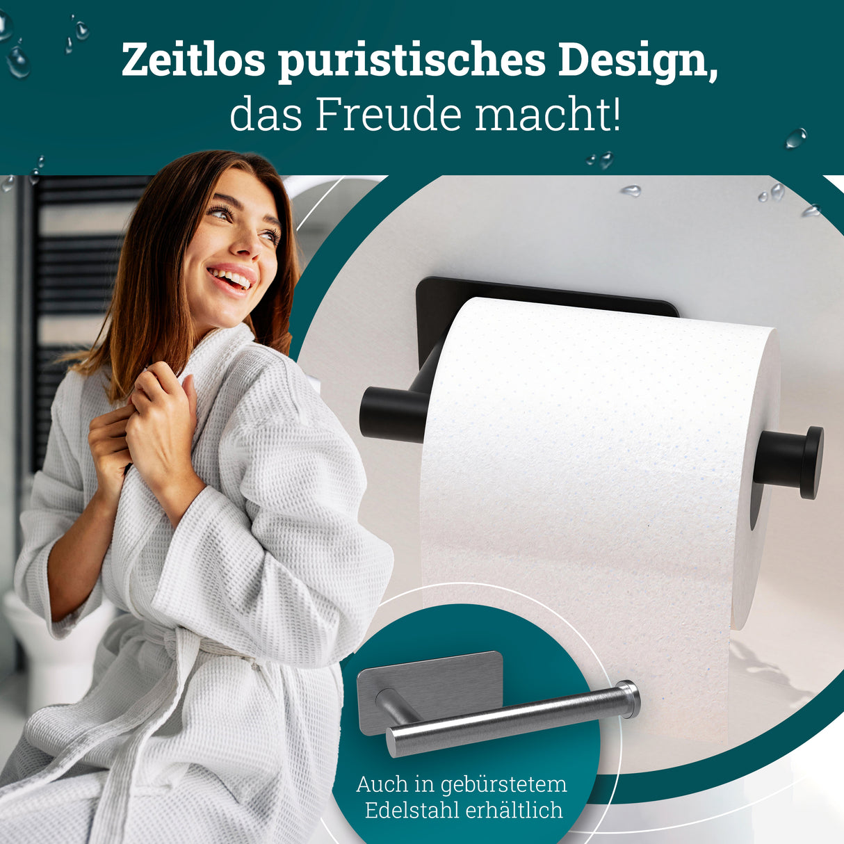 husman® Toilettenpapierhalter ohne Bohren rund | Klorollenhalter aus hochwertigem Edelstahl | Toilettenpapierhalter Klopapierhalter ohne Bohren WC Papier Halterung