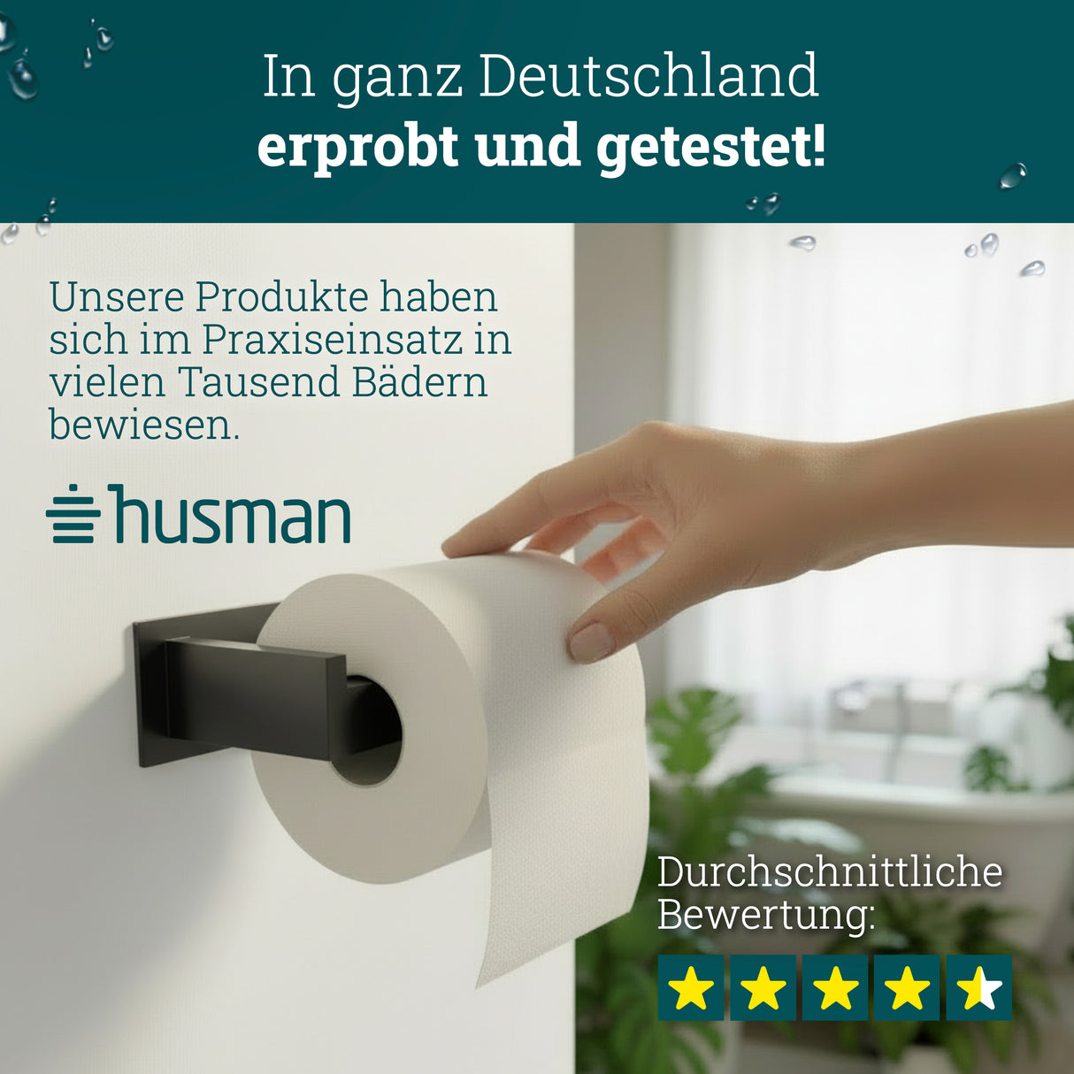 husman Toilettenpapierhalter ohne Bohren eckig | Klorollenhalter aus hochwertigem Edelstahl | Toilettenpapierhalter Klopapierhalter ohne Bohren WC Papier Halterung