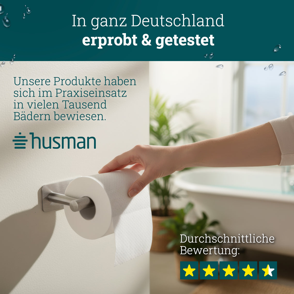 husman® Toilettenpapierhalter ohne Bohren rund | Klorollenhalter aus hochwertigem Edelstahl | Toilettenpapierhalter Klopapierhalter ohne Bohren WC Papier Halterung
