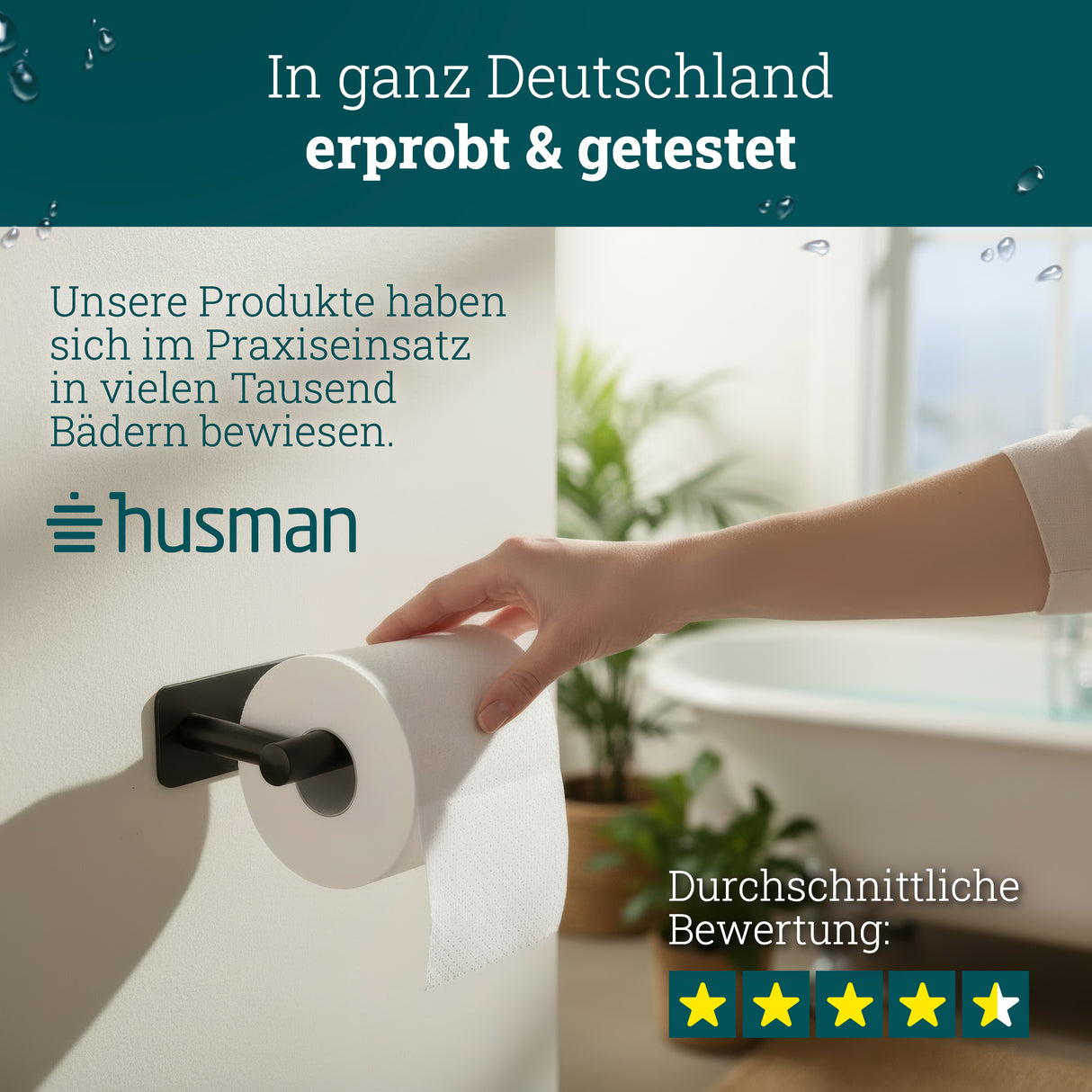 husman® Toilettenpapierhalter ohne Bohren rund | Klorollenhalter aus hochwertigem Edelstahl | Toilettenpapierhalter Klopapierhalter ohne Bohren WC Papier Halterung