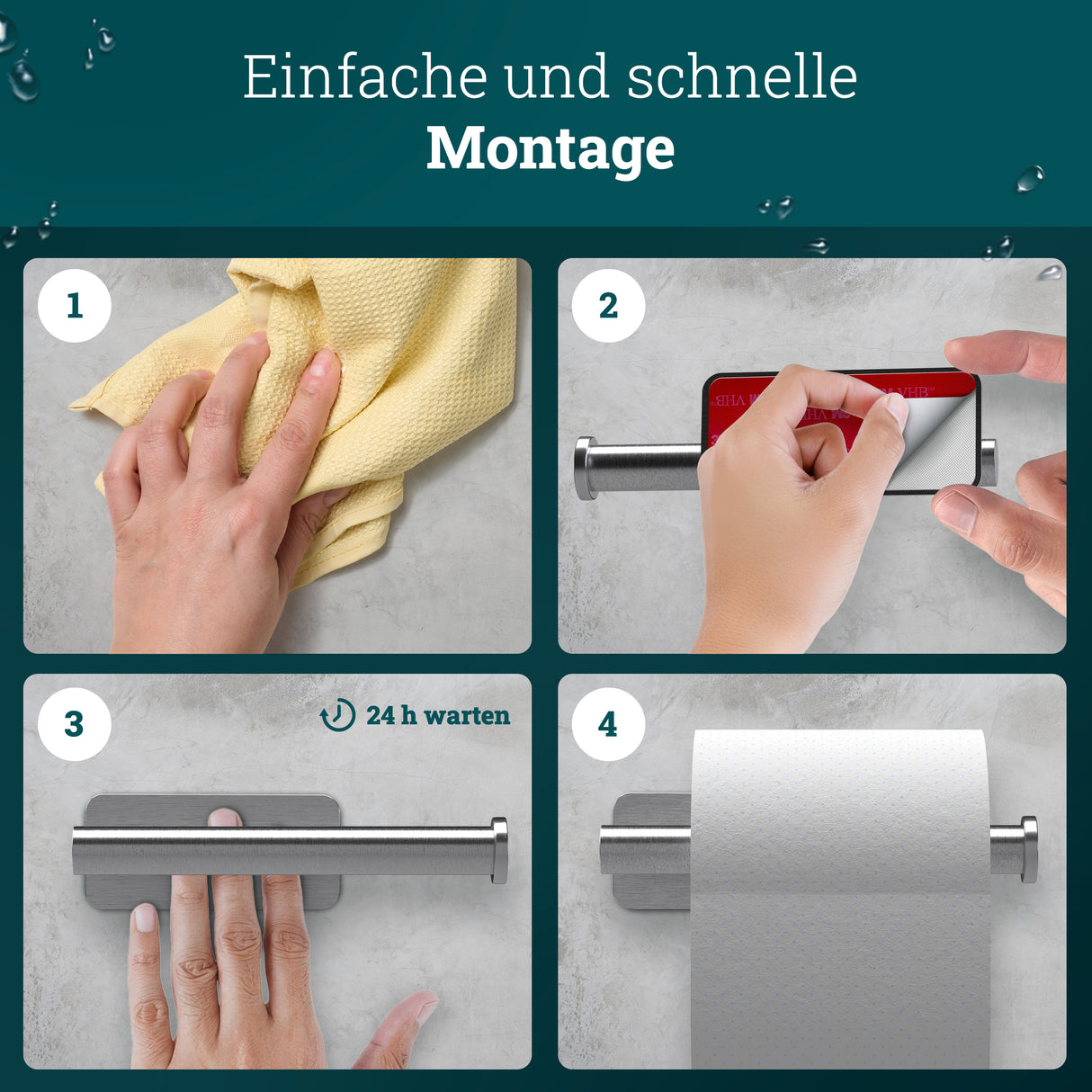 husman® Toilettenpapierhalter ohne Bohren rund | Klorollenhalter aus hochwertigem Edelstahl | Toilettenpapierhalter Klopapierhalter ohne Bohren WC Papier Halterung