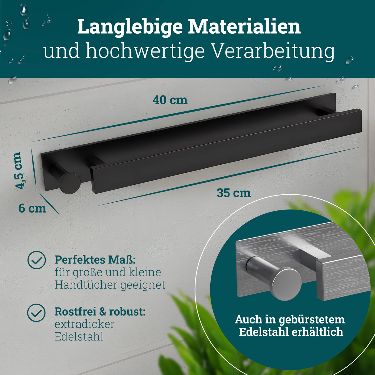 husman Handtuchhalter ohne Bohren | Edelstahl gebürstet Gäste | Handtuchstange zum Kleben für Bad & Küche | Handtuch Halterung Geschirrtuchhalter Spültuchhalter | Badezimmermöbel Badezimmer Deko