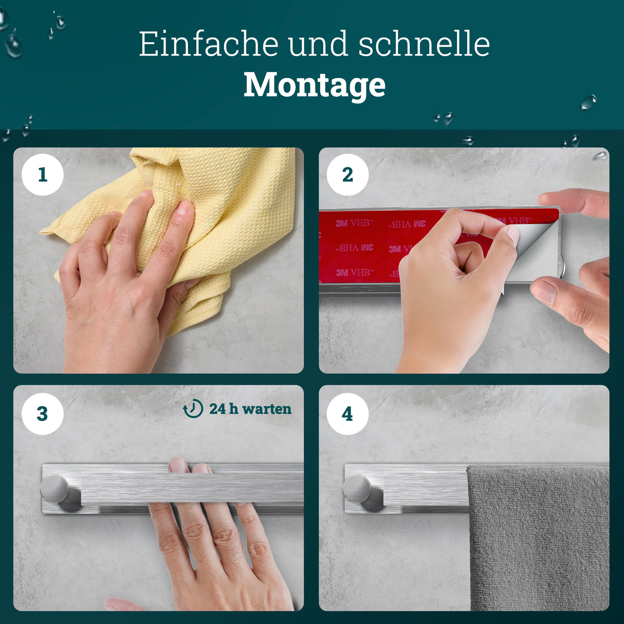 husman Handtuchhalter ohne Bohren | Edelstahl gebürstet Gäste | Handtuchstange zum Kleben für Bad & Küche | Handtuch Halterung Geschirrtuchhalter Spültuchhalter | Badezimmermöbel Badezimmer Deko