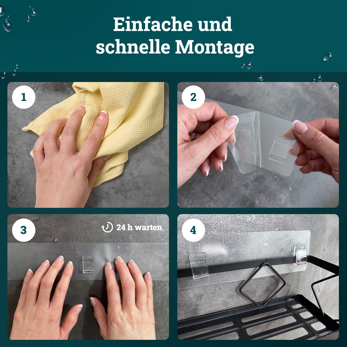 husman Duschablage-Set ohne Bohren | 10-teilig mit Ablaufrillen | Kleben statt Bohren | Duschkorb Wandregal Duschregal Badregal Deko Badezimmer Organizer Regal für Bad & Küche
