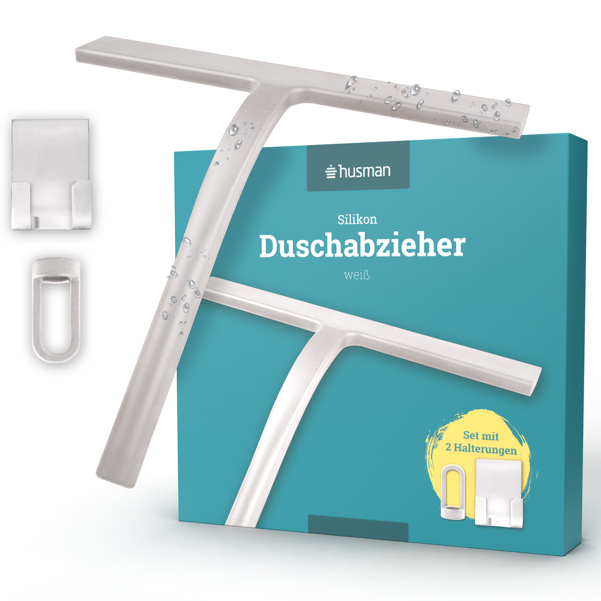 husman Silikon Duschabzieher schwarz | Abzieher Dusche Badezimmer Zubehör | Fensterabzieher Fensterwischer Set mit Halterung ohne Bohren für Duschwand | Fenster Scheibenabzieher Auto Bad Accessoires