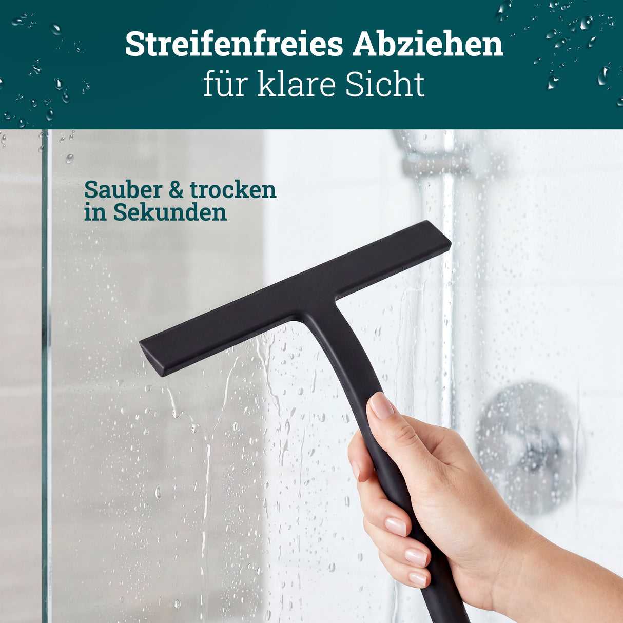 husman Silikon Duschabzieher schwarz | Abzieher Dusche Badezimmer Zubehör | Fensterabzieher Fensterwischer Set mit Halterung ohne Bohren für Duschwand | Fenster Scheibenabzieher Auto Bad Accessoires