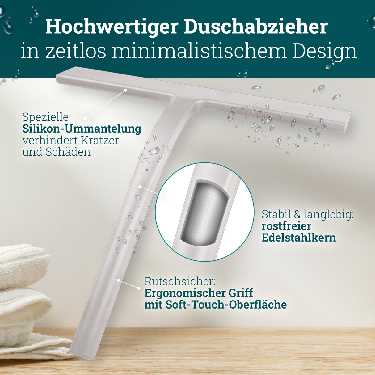 husman Silikon Duschabzieher schwarz | Abzieher Dusche Badezimmer Zubehör | Fensterabzieher Fensterwischer Set mit Halterung ohne Bohren für Duschwand | Fenster Scheibenabzieher Auto Bad Accessoires