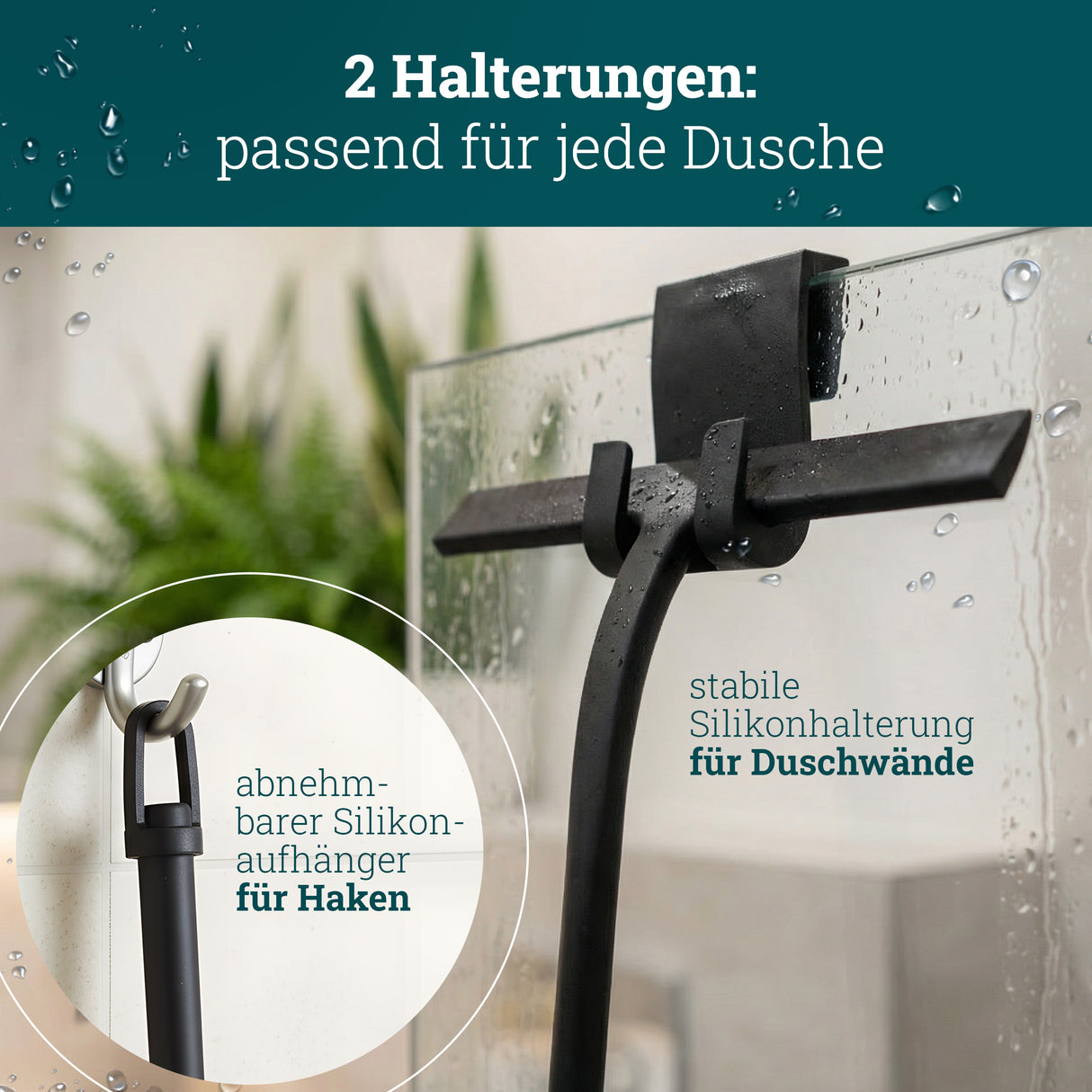 husman Silikon Duschabzieher schwarz | Abzieher Dusche Badezimmer Zubehör | Fensterabzieher Fensterwischer Set mit Halterung ohne Bohren für Duschwand | Fenster Scheibenabzieher Auto Bad Accessoires
