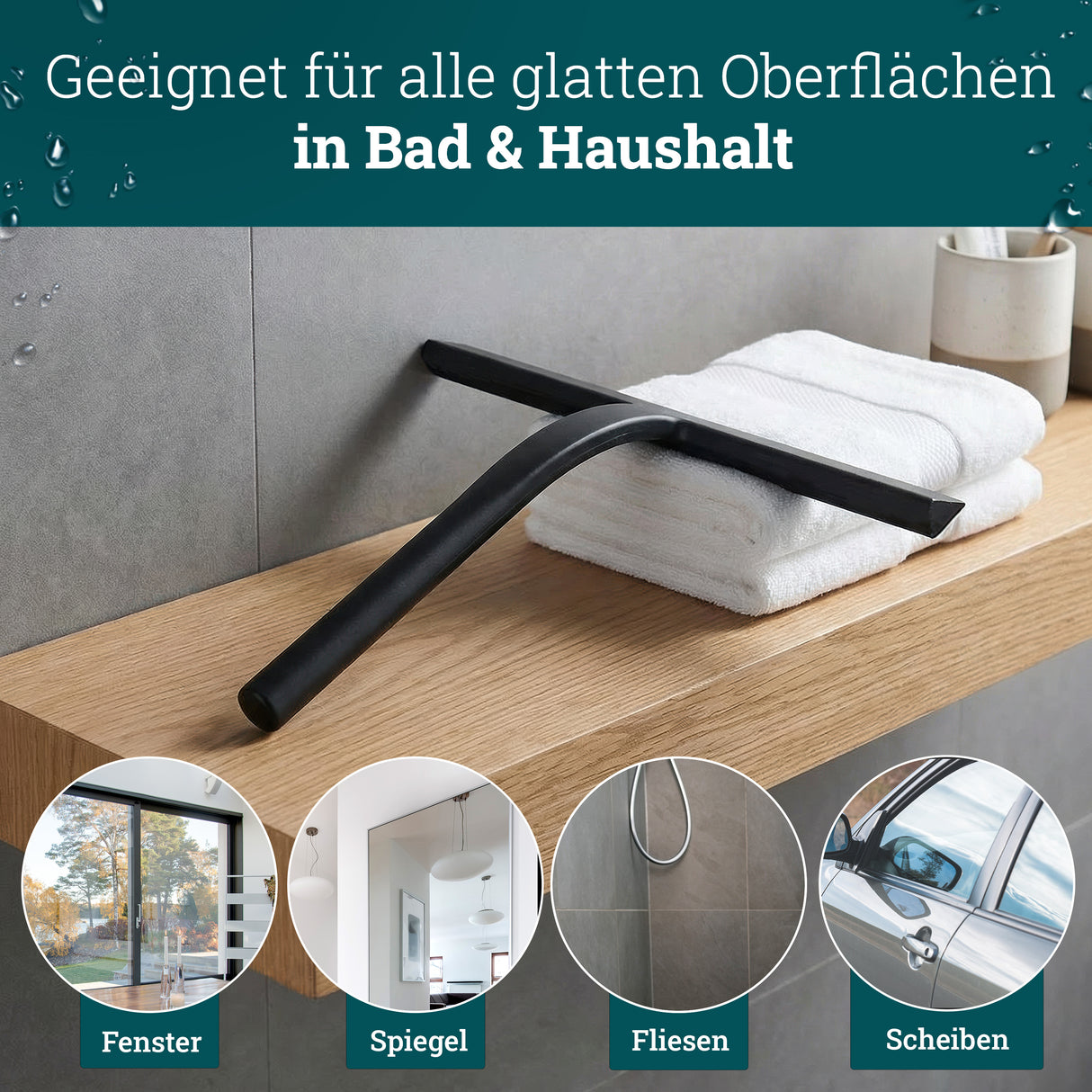 husman Silikon Duschabzieher schwarz | Abzieher Dusche Badezimmer Zubehör | Fensterabzieher Fensterwischer Set mit Halterung ohne Bohren für Duschwand | Fenster Scheibenabzieher Auto Bad Accessoires