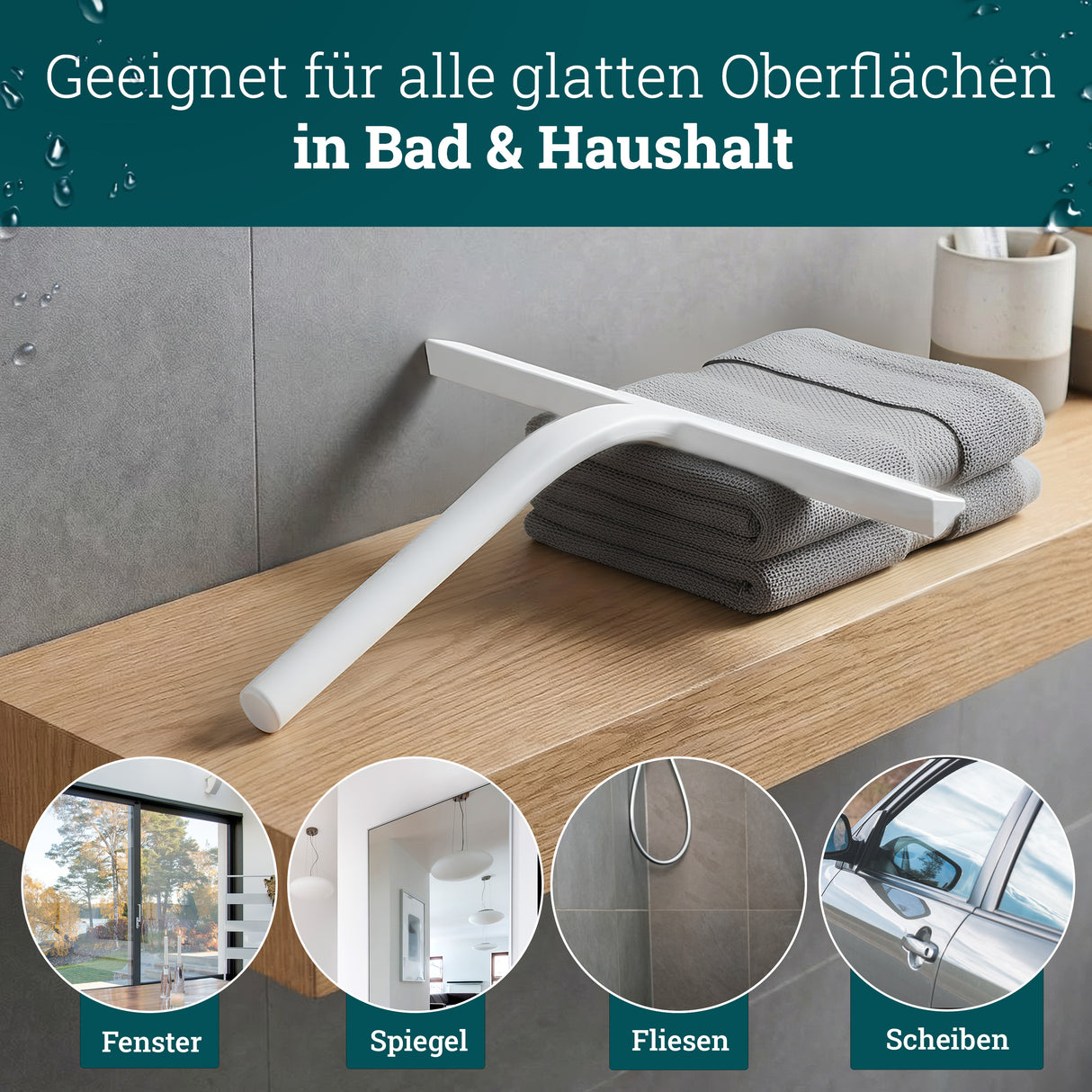 husman Silikon Duschabzieher schwarz | Abzieher Dusche Badezimmer Zubehör | Fensterabzieher Fensterwischer Set mit Halterung ohne Bohren für Duschwand | Fenster Scheibenabzieher Auto Bad Accessoires