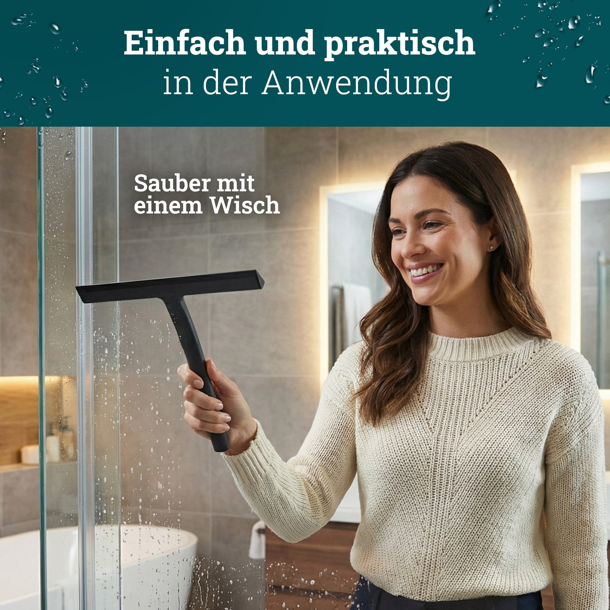 husman Silikon Duschabzieher schwarz | Abzieher Dusche Badezimmer Zubehör | Fensterabzieher Fensterwischer Set mit Halterung ohne Bohren für Duschwand | Fenster Scheibenabzieher Auto Bad Accessoires