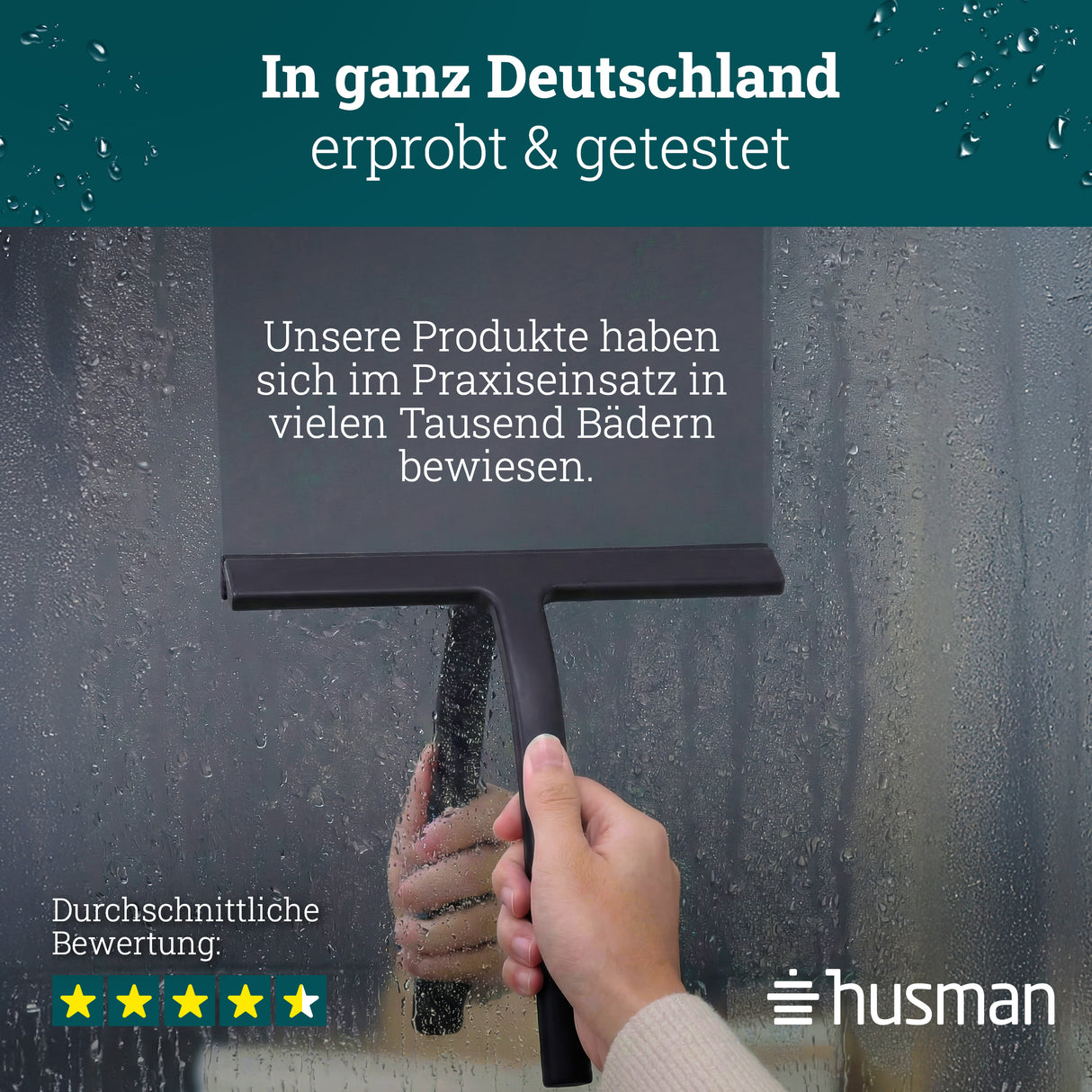 husman Silikon Duschabzieher schwarz | Abzieher Dusche Badezimmer Zubehör | Fensterabzieher Fensterwischer Set mit Halterung ohne Bohren für Duschwand | Fenster Scheibenabzieher Auto Bad Accessoires