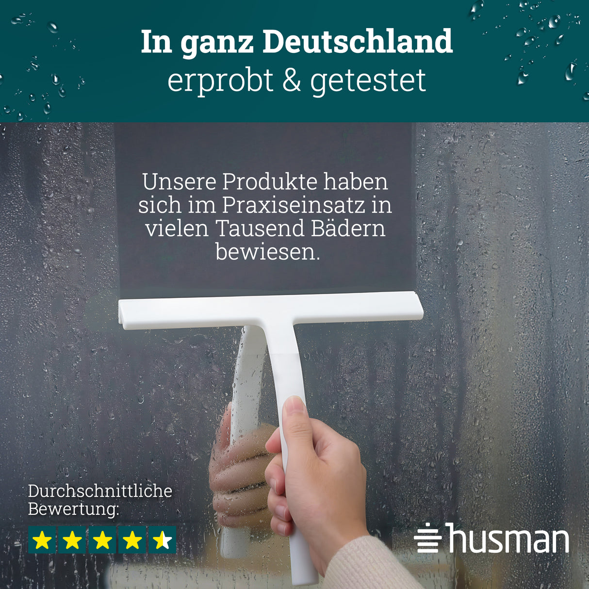 husman Silikon Duschabzieher schwarz | Abzieher Dusche Badezimmer Zubehör | Fensterabzieher Fensterwischer Set mit Halterung ohne Bohren für Duschwand | Fenster Scheibenabzieher Auto Bad Accessoires