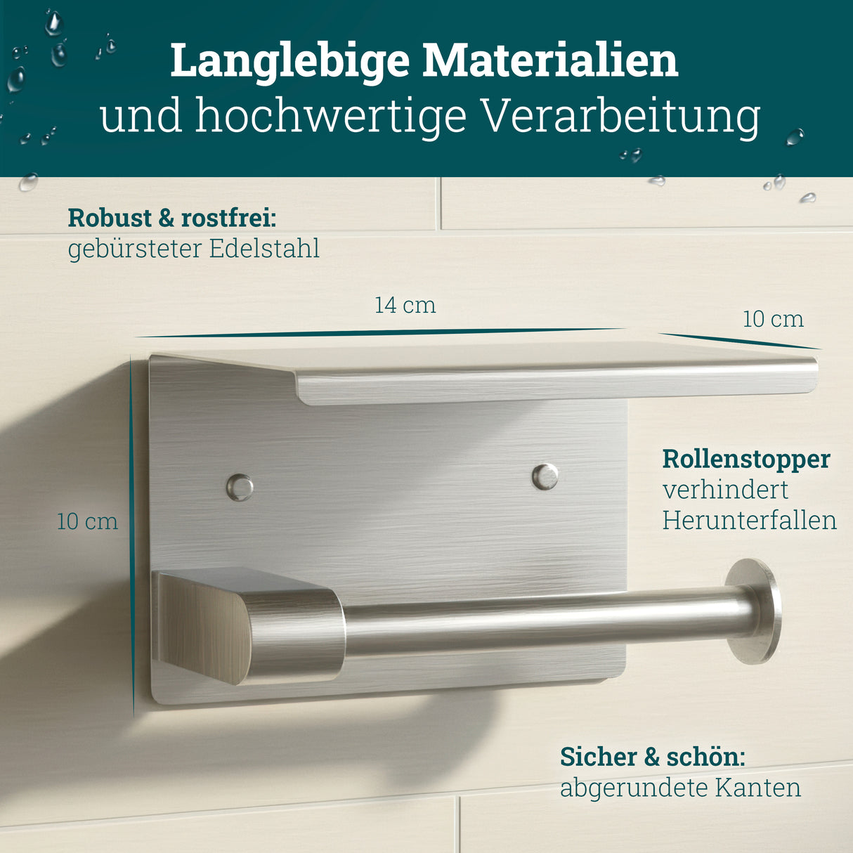 husman Toilettenpapierhalter ohne Bohren | hochwertiger Klorollenhalter aus gebürstetem Edelstahl mit Ablage | Toilettenpapierhalter Klopapierhalter ohne Bohren WC Papier Halterung