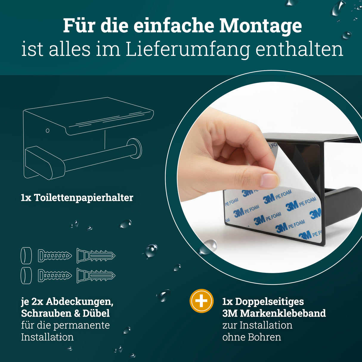 husman Toilettenpapierhalter ohne Bohren | hochwertiger Klorollenhalter aus gebürstetem Edelstahl mit Ablage | Toilettenpapierhalter Klopapierhalter ohne Bohren WC Papier Halterung