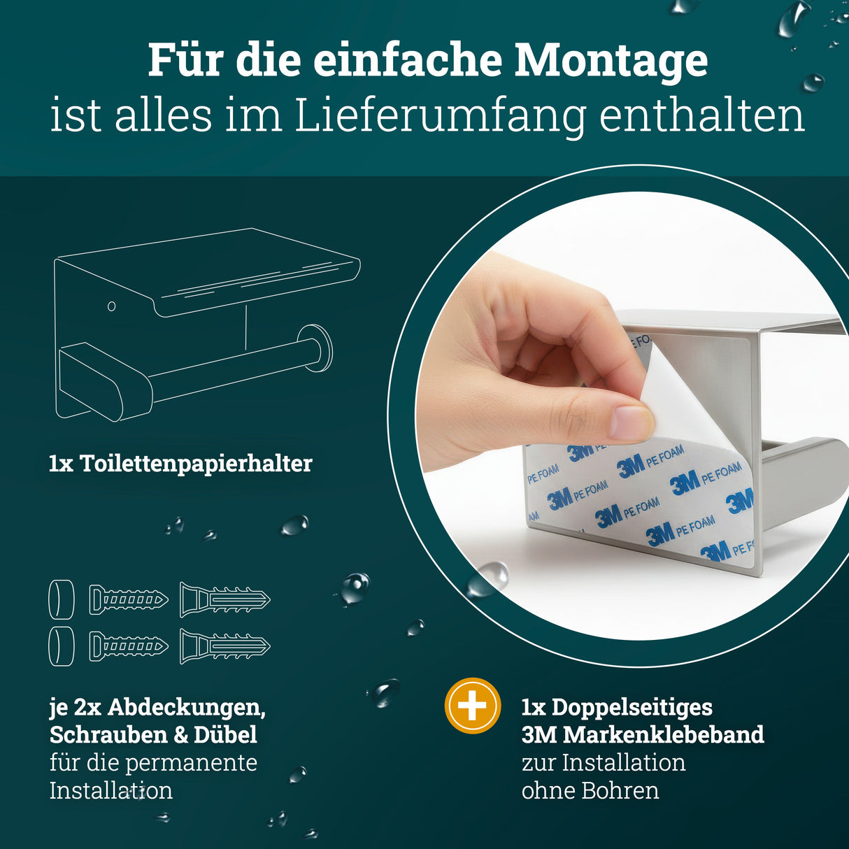 husman Toilettenpapierhalter ohne Bohren | hochwertiger Klorollenhalter aus gebürstetem Edelstahl mit Ablage | Toilettenpapierhalter Klopapierhalter ohne Bohren WC Papier Halterung