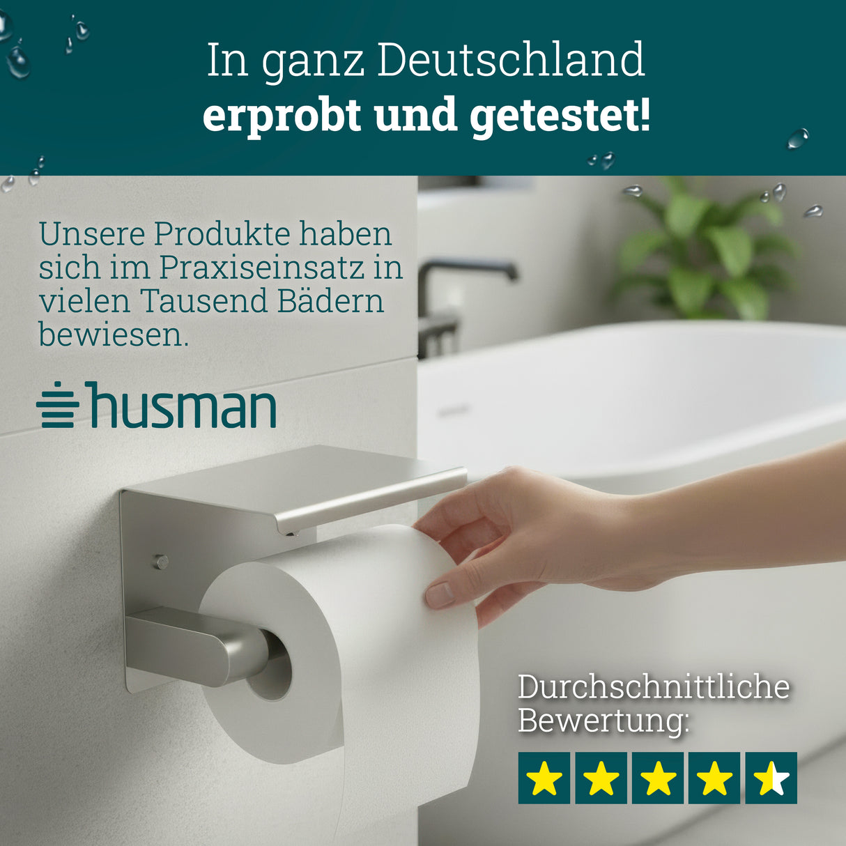 husman Toilettenpapierhalter ohne Bohren | hochwertiger Klorollenhalter aus gebürstetem Edelstahl mit Ablage | Toilettenpapierhalter Klopapierhalter ohne Bohren WC Papier Halterung